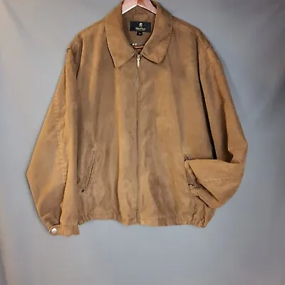 GARY PLAYER Jacket Mens 3XL Brown Full Zip Micro Suede Bomber Zip Slant Pockets • $27.99