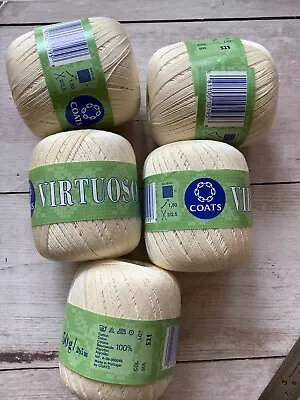 5x 50g Virtuoso Coats Crochet Cotton Yarn Creamy Lemon Colour 505 265m Size 10 ? • £14.95