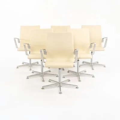 2008 Arne Jacobsen Fritz Hansen Low Oxford Desk / Dining Chairs Cream Leather 6x • £1205.25