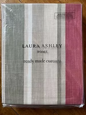 £99.50 • Buy Laura Ashley Awning Stripe Raspberry / Lichen Curtains 162cm X 183cm (64”x72”)