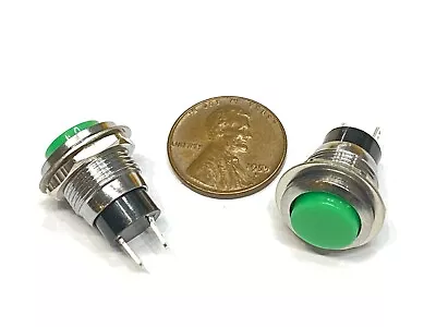 2 Pieces Green Small N/O Momentary 12mm Push Button Switch Round 12v On Off G23 • $8.44