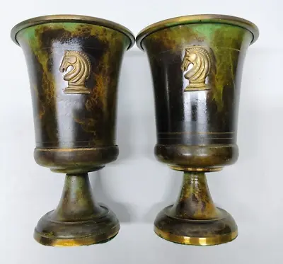 Pair Of Vintage Brass / Bronze Horse Knight Goblet Or Vase 6” Heavy • $45.99