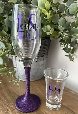 Personalised Champagne Flute And Shot Glass Gift  Birthday 18th 21st 30th • £9.99
