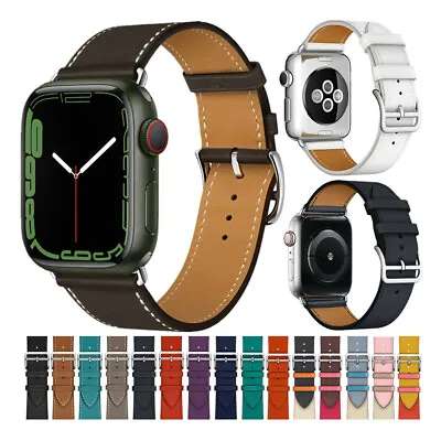 $12.99 • Buy 44/42mm Genuine Leather Watch Strap Band For Apple Watch Series 8 7 6 5 49/45mm