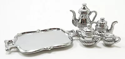 Dollhouse Miniature Silver Colored Antique Tea Set • $6.29