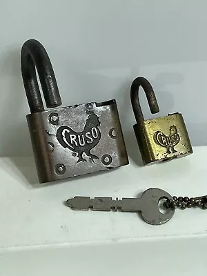 Vintage Large Brass Rooster Padlock Cruso Lock With Key Works & Small Cruso Lot • $55