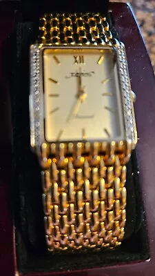 New In Box Xavier Men's Gold Tone Watch W/ Diamond Chips No Seconds Hand Ladies • $55