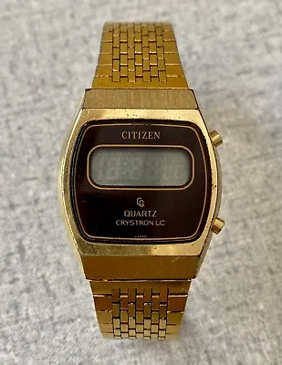 $40 • Buy Vintage CITIZEN Quartz Crystron LC 50-6125 Watch Mens Gold Case To Restore