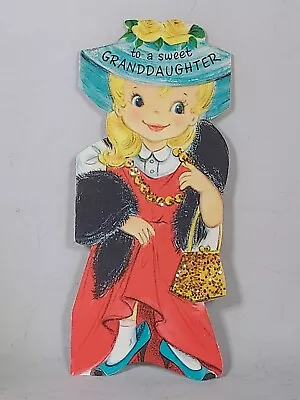 Girl Playing Dress Up Purse Hat 1950s VTG Hallmark Birthday Card Granddaughter • $3.50