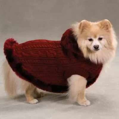 Faux Fur Cable Knit Sweater/Poncho W/ Hood For Dogs By Zack & Zoey In 2 Colors • $22.99