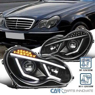 Black Fits 2001-2007 Mercedes Benz W203 C-Class Projector Headlights LED Tube • $237.95
