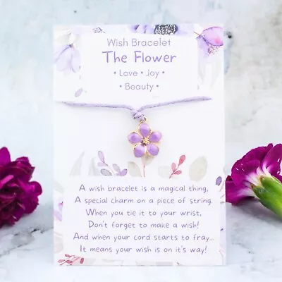 Purple Flower Girl Wish Bracelet Tie On Make A Wish Wedding Day Favours • £3.49