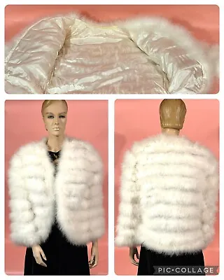 AMAZING Vtg 1960’s White Cropped Ostrich Marabou Feather Panel Jacket • $175