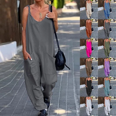 £3.99 • Buy Ladies Womens Cami Jumpsuit Playsuit Harem Baggy Plain Long Ankle Plus Size NEW