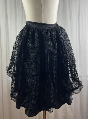 Black Gothic Skirt Womens Size M Steampunk Satin Mesh Lace Ruffle High-Low Layer • $24.77