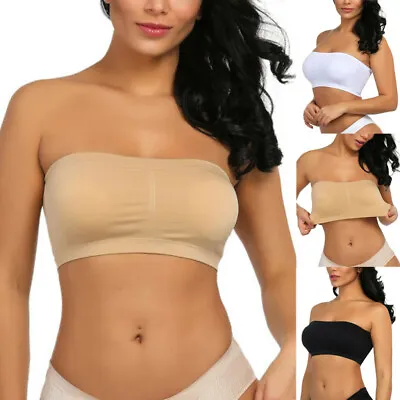 Double Layers Plus Size Strapless Bra Bandeau Tube Removable Padded Top Stretchy • £4.78