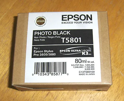 Label Damage 05-2015 Genuine Epson Pro 3800 3880 Photo Black Ink T5801 T580100 • $59.89