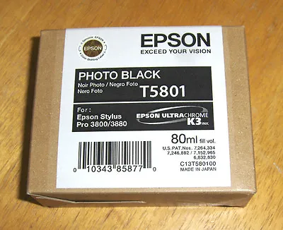 T5801 Genuine Epson Pro 3800 3880 Photo Black Ink T580100 W/exp 01-2018 • $65.89