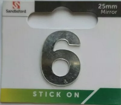£1.99 • Buy SANDLEFORD -  6  - 25mm/MIRROR/CHROME/STICK ON - HOUSE/DOOR/GATE NUMBERS/LETTERS