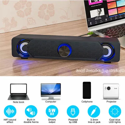 USB Wired Computer Speaker Bass Stereo Subwoofer Loudspeaker For PC Laptop • £16.29