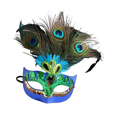 Masquerade Feather Mask Halloween Women Men Dance Night Peacock Feather Mask • £6.55