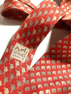 Hermes Vintage Traditional Horse Head Saddle Tie Riding High End France Red • £95.78