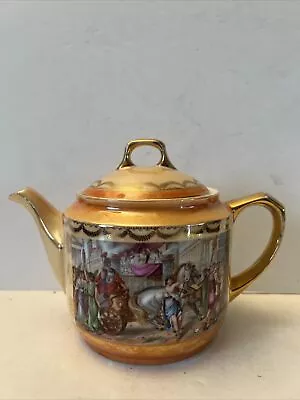 Vintage Hand Painted Porcelain Miniature Tea Pot Roman Chariot Scene 6x8 Germany • $20