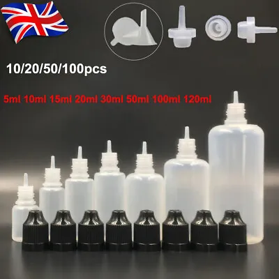 5-120ml Empty Plastic Squeezable Dropper Bottles Care Liquid Droppers Black Lids • £32.99