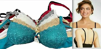 Lot 6 Bras Lace Floral Light Wire Free Color Lacy Multi-Color 3 Hook #99902G B C • $21.99