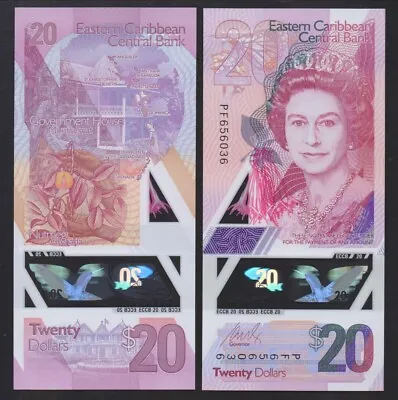 EAST CARIBBEAN: B242a  P#W58  20 Dollars Polymer 2019 Uncirculated Banknote. • £13.79