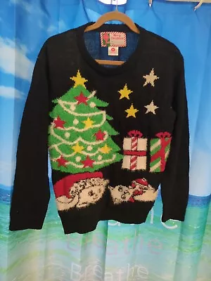 Holiday Sequin Gifts Christmas Pine Tree Dogs Pullover Sweater Medium Men A83 • $21.25