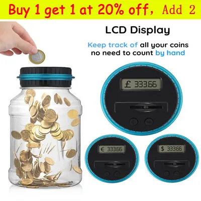 Electronic Digital LCD Coin Counter Counting Jar Money Saving Piggy Bank 1.8L • £7.99