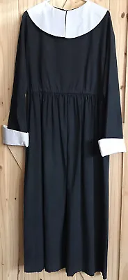 Black Dress White Trim Back Zipper Closure Nun Costume Vintage • $69.99