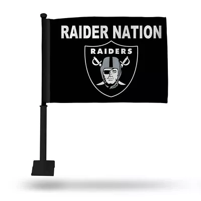 Raider Nation Car Flag W' Black Pole Double Sided 16  X 19  Strong Pole • $17.99