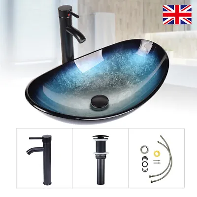 £68.90 • Buy Countertop Sink Basin Bathroom Cloakroom Wash Bowl Tempered Glass Tap Waste Set