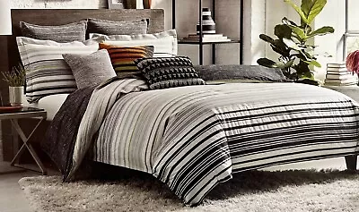 Kas Arlo Grey Green Black Stripes Full / Queen Duvet Comforter Cover • £66.46