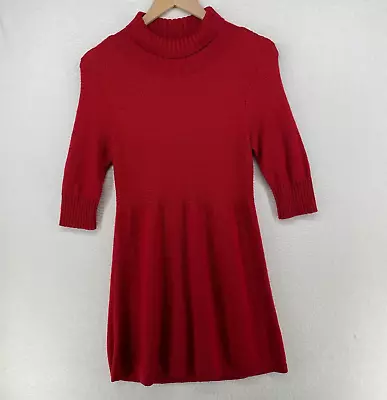 EILEEN FISHER Sweater Dress XS Merino Wool Mock Turtleneck Long Sleeve Red • $34.99