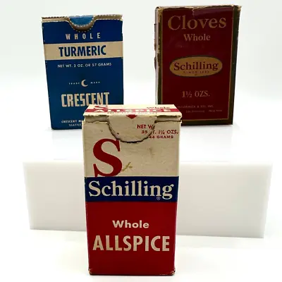 Lot Of 3 Schilling & Crescent VTG Spice Boxes Whole Allspice Turmeric & Cloves • $11.99