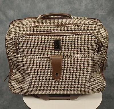 London Fog Hounds Tooth Rolling Underseat Weekender Suitcase Luggage Style #8100 • $49.99