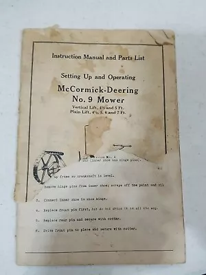 McCormick Deering No. 9 Mower Instruction Manual And Parts List • $13.99