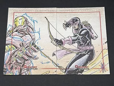 Marvel Greatest Battles Sketch Cards By Felix Morales Iron Man Vs Hawkeye • $149.95