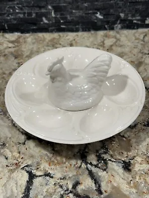 Vintage 1964 Egg Plate Deviled Egg Tray Ceramic Hen Chicken Small Server • $18