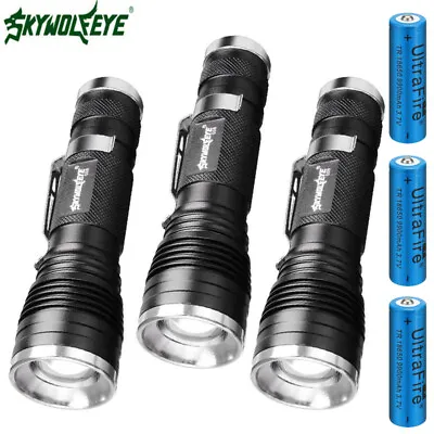 Super Bright 20000LM Flashlight ZOOMABLE 3 Mode T6 LED Police Torch+Batteries • £23.52