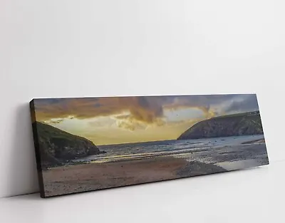 Mawgan Porth Beach Sunset  Cornwall. Panoramic Framed Canvas Picture Print • £79.95
