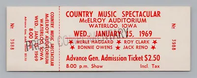 UNUSED 1969 Vintage MERLE HAGGARD Roy Clark BONNE OWENS Jack Reno CONCERT TICKET • $39.95