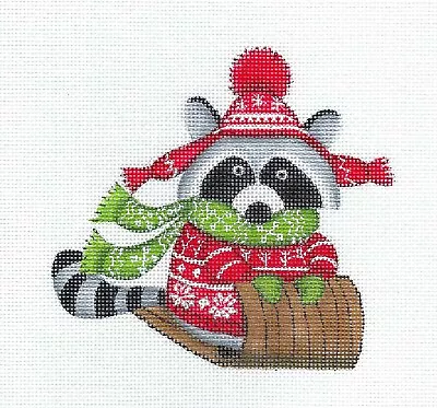 SP.ORDER ~  Nordic Raccoon  On His Sled Needlepoint Canvas By L. Siebert P. Pony • $89.95