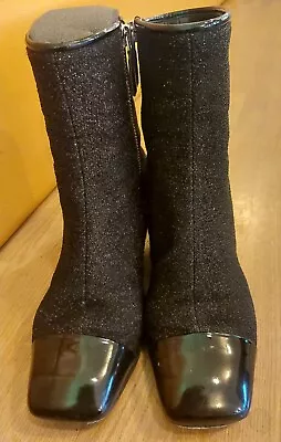 Chanel Black And Silver Glitter Ankle Boots UK3.5 EU36.5 US5.5 VGC • £440