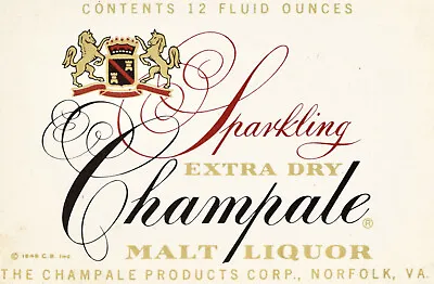 $12.50 • Buy 1949 Sparkling Champale Malt Liquor Label Norfolk VA Vintage