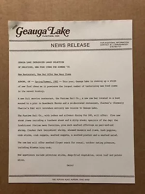 Vintage 1985 GEAUGA LAKE Amusement Park News Release RESTAURANT / RAW BAR • $19.99