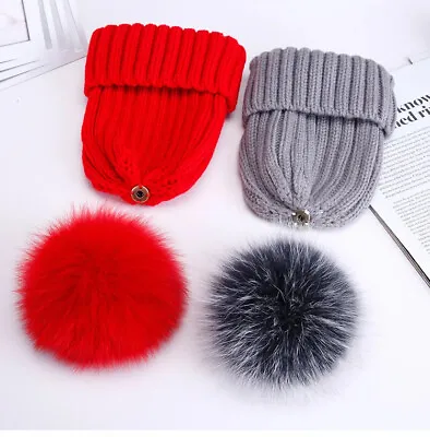 Fur Pompom Balls With Button Soft Racoon Hair Round Bright Color For Knitted Hat • $20.61